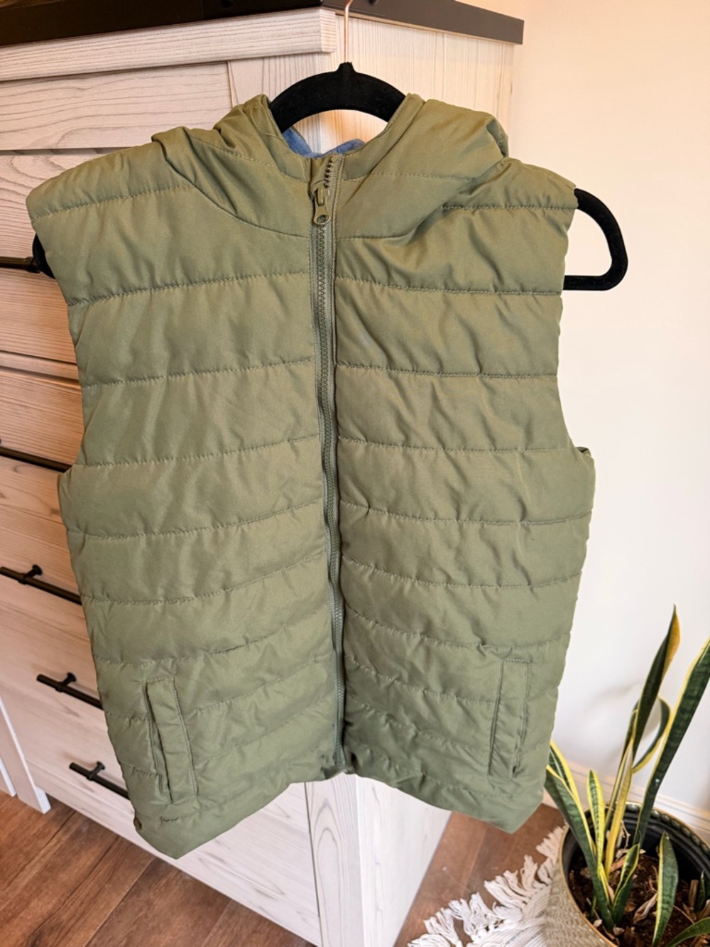 Women's Quilted Hooded Vest - Olive Green